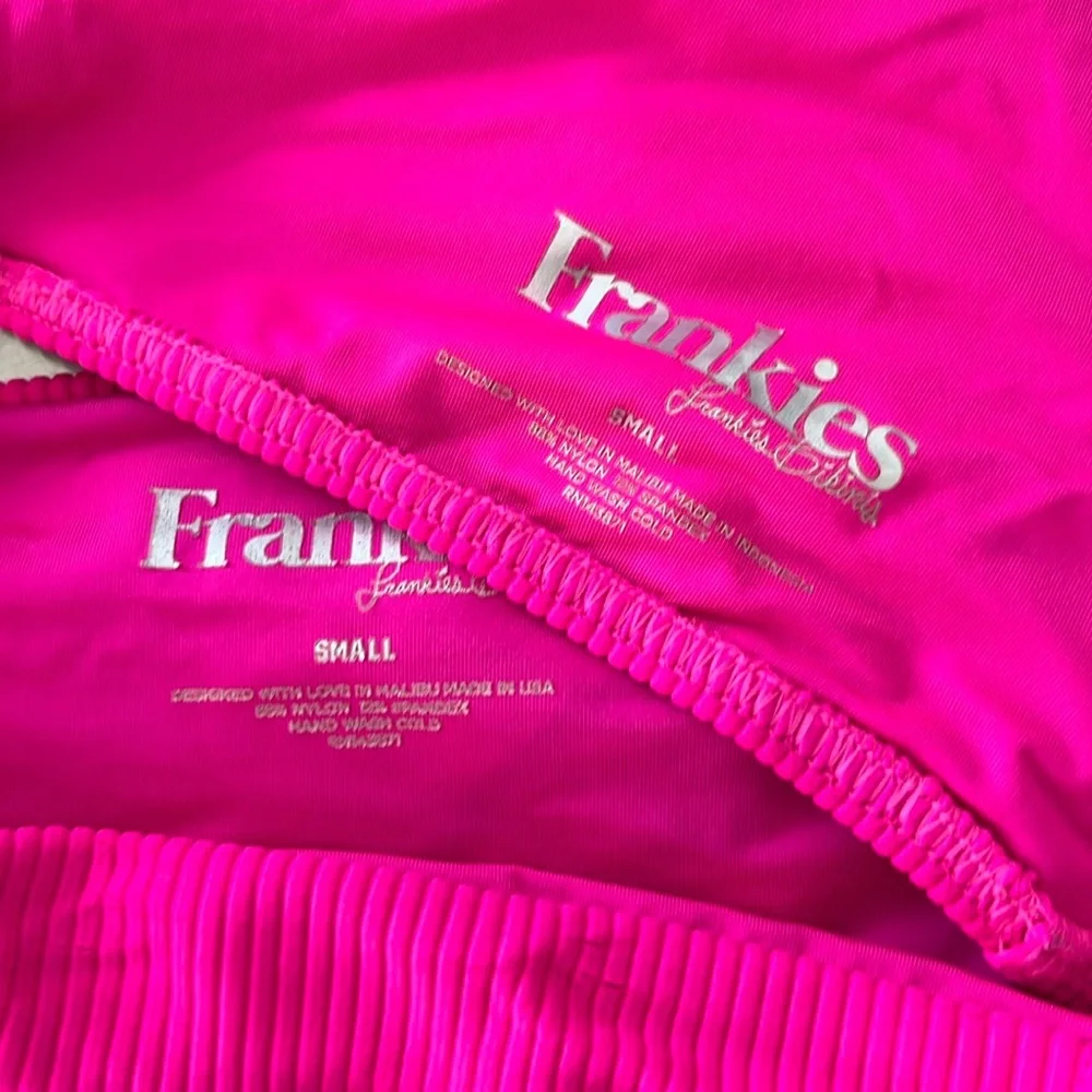 Frankies Bikinis Ribbed Henley Halter Top Neon Pink Bikini Knockout Pink